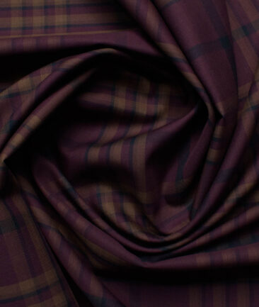 Treviso by Luthai Men's Giza Cotton Checks  Unstitched Shirting Fabric (Dark Wine)