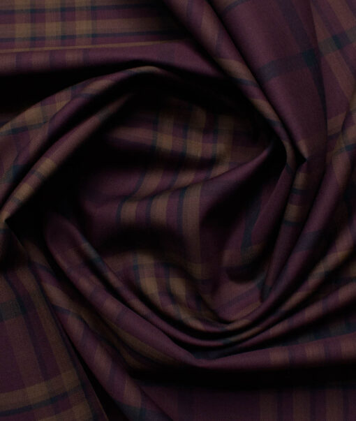 Treviso by Luthai Men's Giza Cotton Checks  Unstitched Shirting Fabric (Dark Wine)