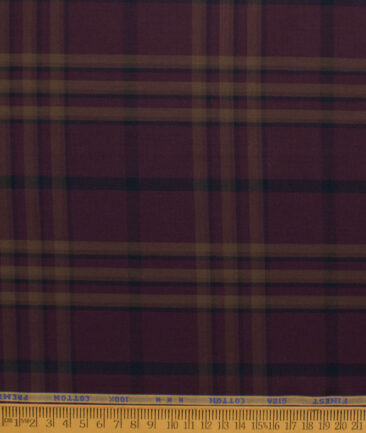 Treviso by Luthai Men's Giza Cotton Checks  Unstitched Shirting Fabric (Dark Wine)