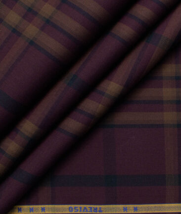 Treviso by Luthai Men's Giza Cotton Checks  Unstitched Shirting Fabric (Dark Wine)
