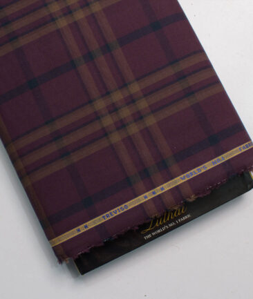 Treviso by Luthai Men's Giza Cotton Checks  Unstitched Shirting Fabric (Dark Wine)