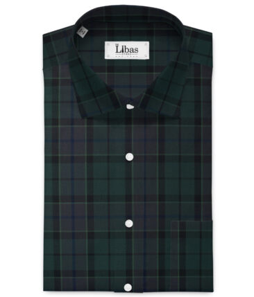 Treviso by Luthai Men's Giza Cotton Checks  Unstitched Shirting Fabric (Pine Green)