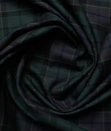 Treviso by Luthai Men's Giza Cotton Checks  Unstitched Shirting Fabric (Pine Green)