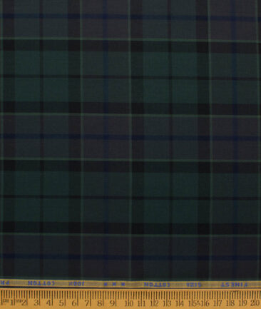 Treviso by Luthai Men's Giza Cotton Checks  Unstitched Shirting Fabric (Pine Green)