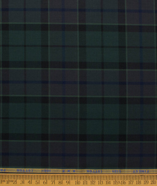 Treviso by Luthai Men's Giza Cotton Checks  Unstitched Shirting Fabric (Pine Green)