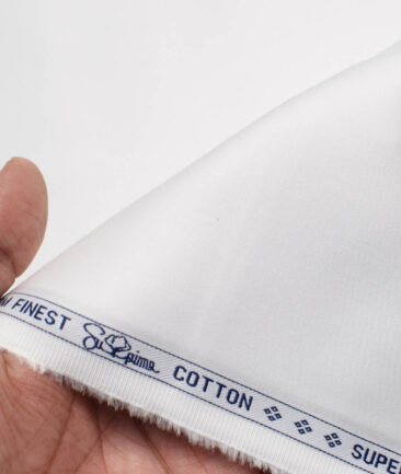 Luthai Men's 120/2 Supima Cotton Solids  Unstitched Shirting Fabric (White)
