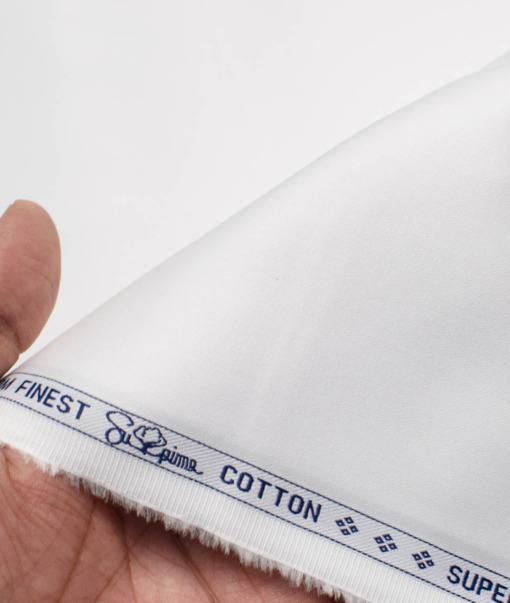 Luthai Men's 120/2 Supima Cotton Solids  Unstitched Shirting Fabric (White)