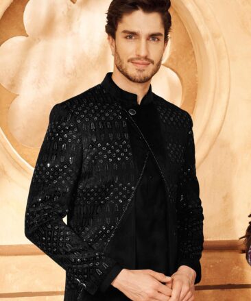 Nemesis Men's Velvet Embroidered  Unstitched Jacket