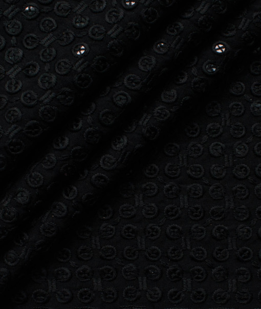 Nemesis Men's Cotton Embroidered  Unstitched Ethnic Kurta Fabric (Black)