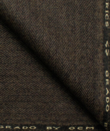OCM Men's 100% Merino Wool Striped  2 Meter Unstitched Tweed Jacketing & Blazer Fabric (Dark Brown)