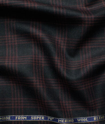 Raymond Men's 52% Merino Wool Super 70's Checks  2.20 Meter Unstitched Tweed Jacketing & Blazer Fabric (Black & Maroon)