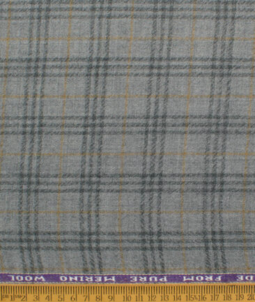 Raymond Men's 100% Merino Wool Checks  2.20 Meter Unstitched Tweed Jacketing & Blazer Fabric (Light Grey)