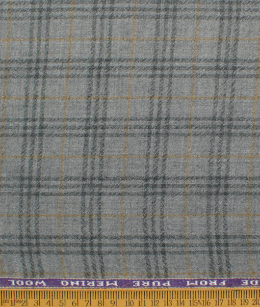 Raymond Men's 100% Merino Wool Checks  2.20 Meter Unstitched Tweed Jacketing & Blazer Fabric (Light Grey)