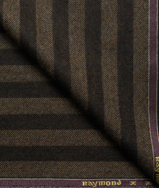 Raymond Men's 100% Merino Wool Striped  2.20 Meter Unstitched Tweed Jacketing & Blazer Fabric (Brown)
