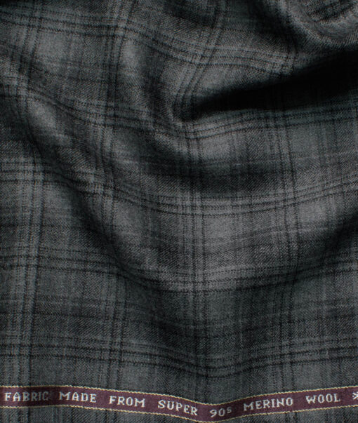Raymond Men's 100% Merino Wool Super 90's Checks  2.20 Meter Unstitched Tweed Jacketing & Blazer Fabric (Grey & Black)