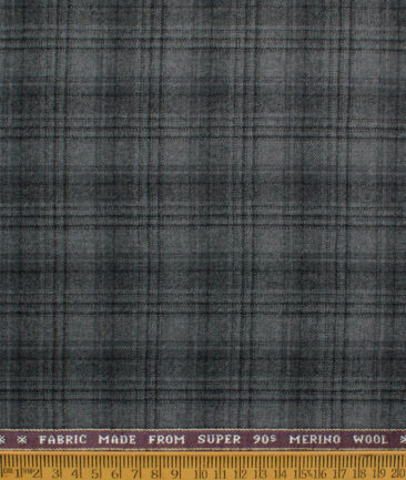 Raymond Men's 100% Merino Wool Super 90's Checks  2.20 Meter Unstitched Tweed Jacketing & Blazer Fabric (Grey & Black)