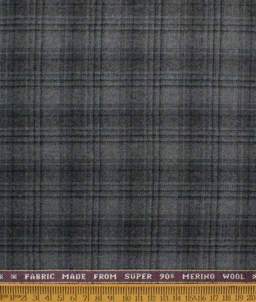 Raymond Men's 100% Merino Wool Super 90's Checks  2.20 Meter Unstitched Tweed Jacketing & Blazer Fabric (Grey & Black)
