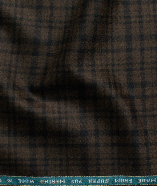 Raymond Men's 100% Merino Wool Super 90's Checks  2.20 Meter Unstitched Tweed Jacketing & Blazer Fabric (Brown)