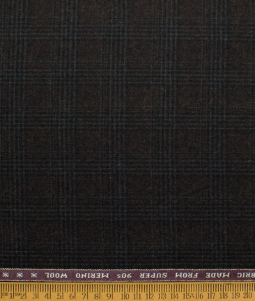 Raymond Men's 100% Merino Wool Super 90's Checks  2.20 Meter Unstitched Tweed Jacketing & Blazer Fabric (Dark Brown)