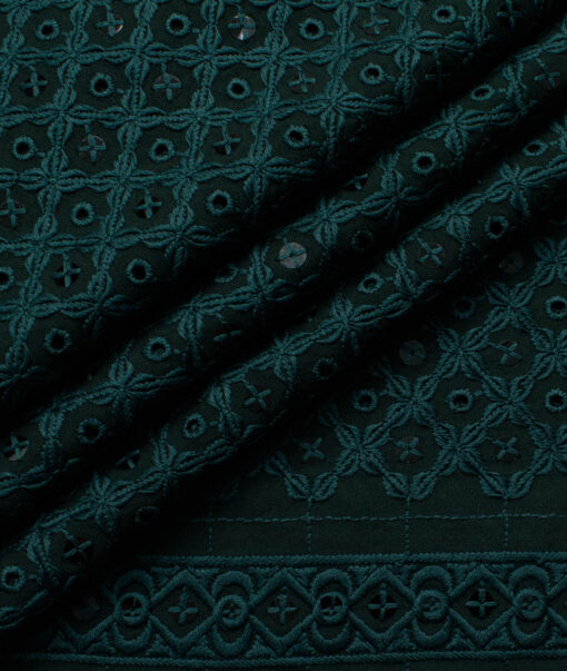Nemesis Men's Cotton Embroidered  Unstitched Ethnic Kurta Fabric (Dark Green)