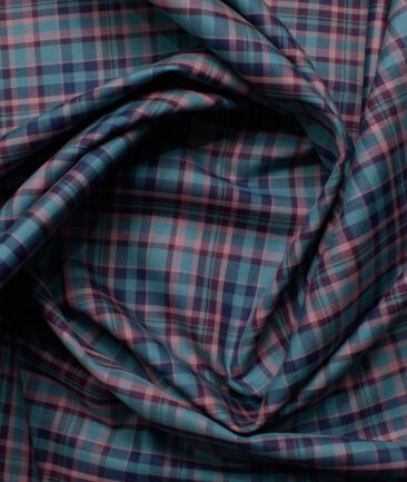 Soktas Men's Giza Cotton Checks  Unstitched Shirting Fabric (Teal Green)