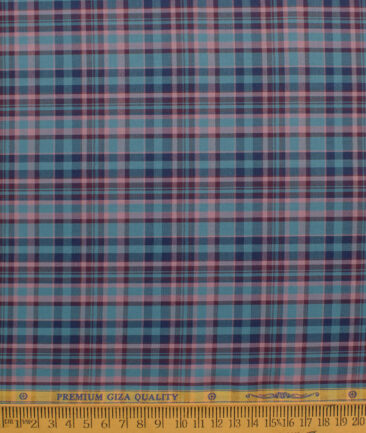 Soktas Men's Giza Cotton Checks  Unstitched Shirting Fabric (Teal Green)