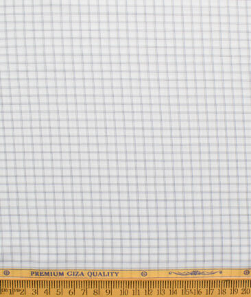Soktas Men's Giza Cotton Checks  Unstitched Shirting Fabric (White & Grey)