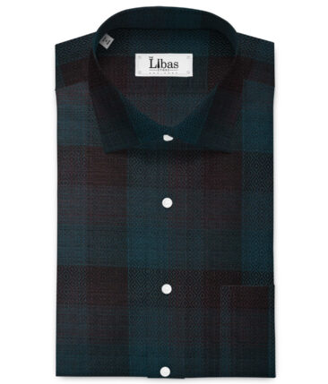 Soktas Men's Giza Cotton Checks  Unstitched Shirting Fabric (Sea Green & Black)