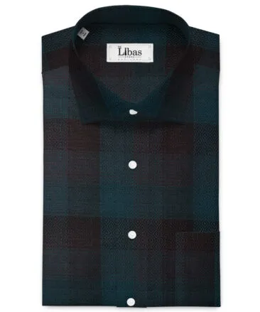 Soktas Men's Giza Cotton Checks  Unstitched Shirting Fabric (Sea Green & Black)