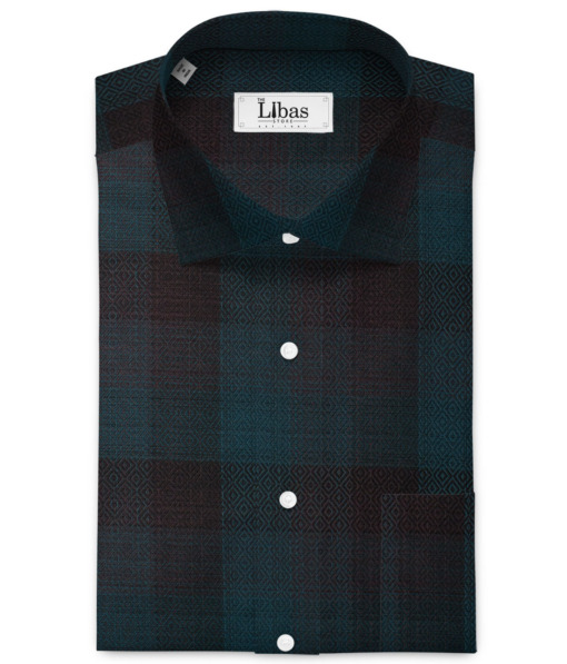 Soktas Men's Giza Cotton Checks  Unstitched Shirting Fabric (Sea Green & Black)