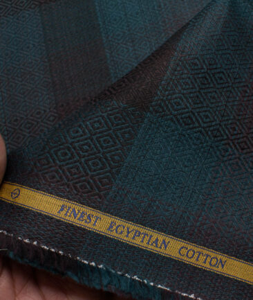 Soktas Men's Giza Cotton Checks  Unstitched Shirting Fabric (Sea Green & Black)