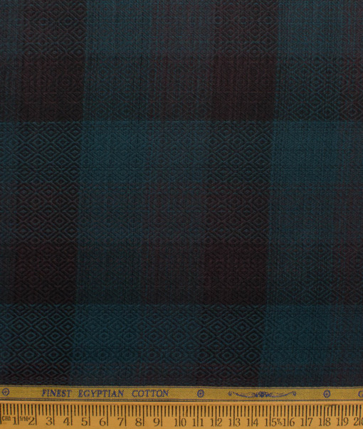 Soktas Men's Giza Cotton Checks  Unstitched Shirting Fabric (Sea Green & Black)