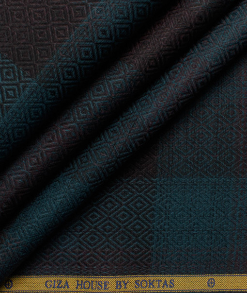 Soktas Men's Giza Cotton Checks  Unstitched Shirting Fabric (Sea Green & Black)