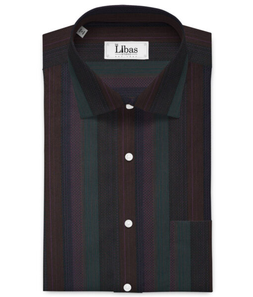 Soktas Men's Giza Cotton Striped  Unstitched Shirting Fabric (Pine Green)