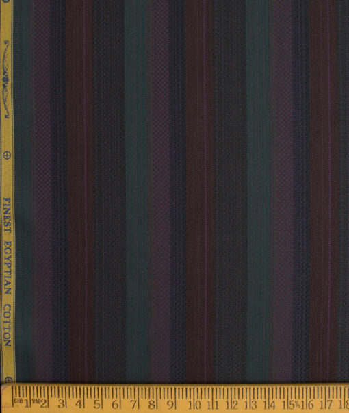 Soktas Men's Giza Cotton Striped  Unstitched Shirting Fabric (Pine Green)