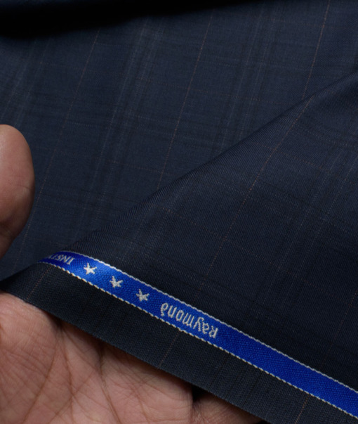 Raymond Men's Polyester Viscose  Checks  Unstitched Suiting Fabric (Dark Blue)