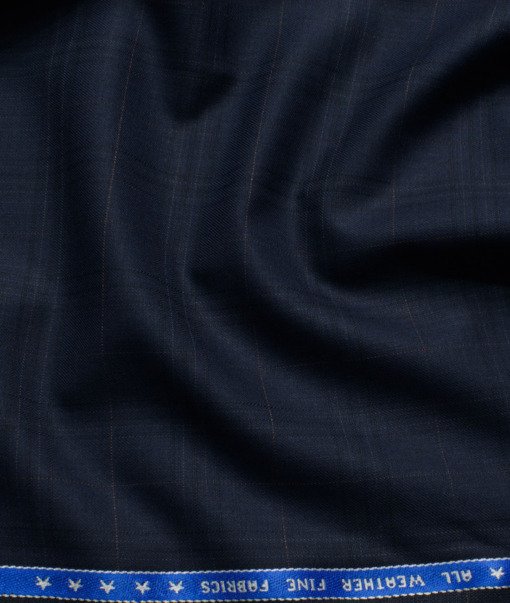 Raymond Men's Polyester Viscose  Checks  Unstitched Suiting Fabric (Dark Blue)
