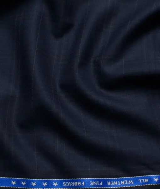 Raymond Men's Polyester Viscose  Checks  Unstitched Suiting Fabric (Dark Blue)