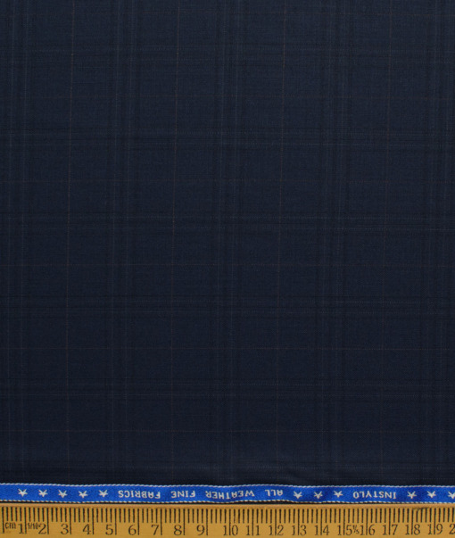 Raymond Men's Polyester Viscose  Checks  Unstitched Suiting Fabric (Dark Blue)