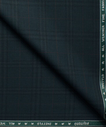 Raymond Men's Polyester Viscose  Checks  Unstitched Suiting Fabric (Dark Sea Green)