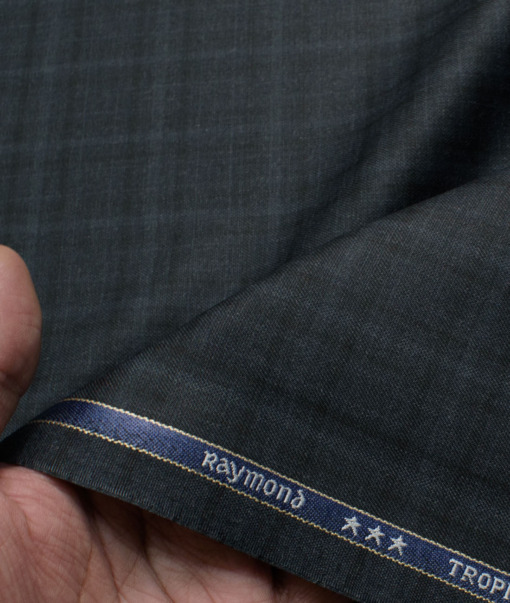 Raymond Men's Polyester Viscose  Checks  Unstitched Suiting Fabric (Dark Grey)