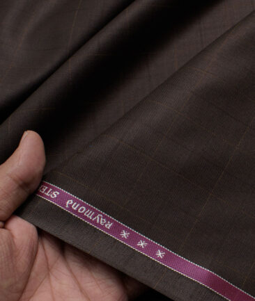 Raymond Men's Polyester Viscose  Checks  Unstitched Suiting Fabric (Dark Brown)