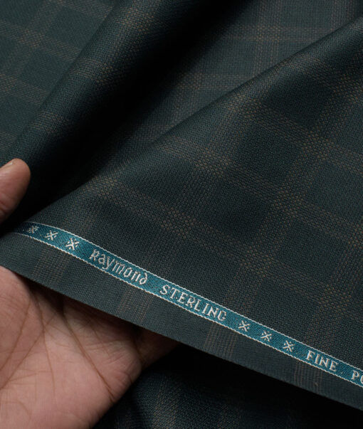 Raymond Men's Polyester Viscose  Checks  Unstitched Suiting Fabric (Dark Sea Green)