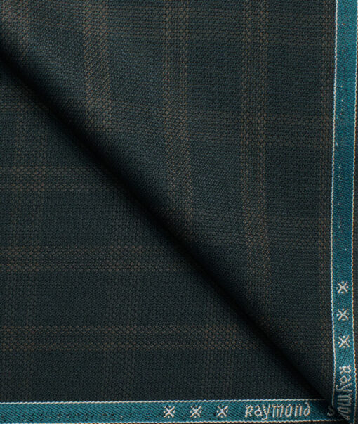 Raymond Men's Polyester Viscose  Checks  Unstitched Suiting Fabric (Dark Sea Green)