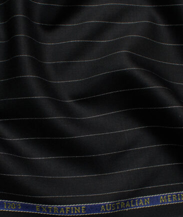 Cavalero Men's 60% Wool Super 120's Striped  Unstitched Suiting Fabric (Black)
