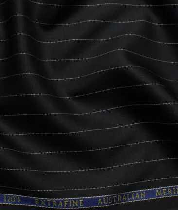 Cavalero Men's 60% Wool Super 120's Striped  Unstitched Suiting Fabric (Black)