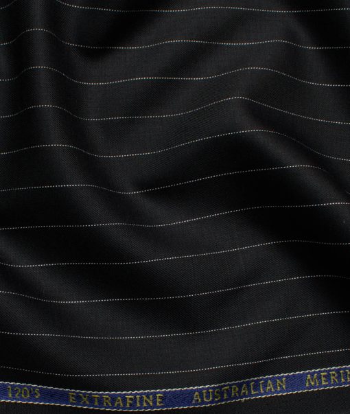 Cavalero Men's 60% Wool Super 120's Striped  Unstitched Suiting Fabric (Black)