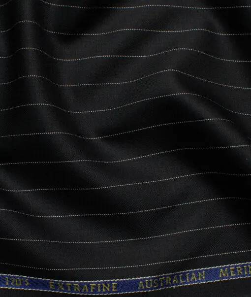 Cavalero Men's 60% Wool Super 120's Striped  Unstitched Suiting Fabric (Black)
