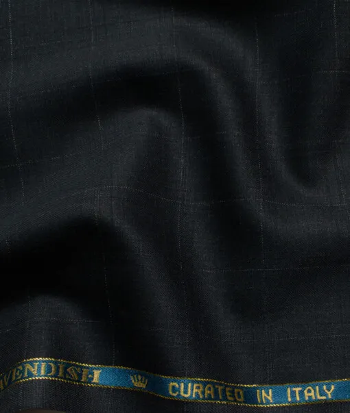 John Cavendish Men's 50% Wool Super 130's Checks  Unstitched Suiting Fabric (Blackish Grey)