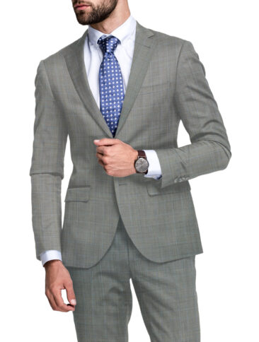 John Cavendish Men's 50% Wool Super 130's Checks  Unstitched Suiting Fabric (Grey)